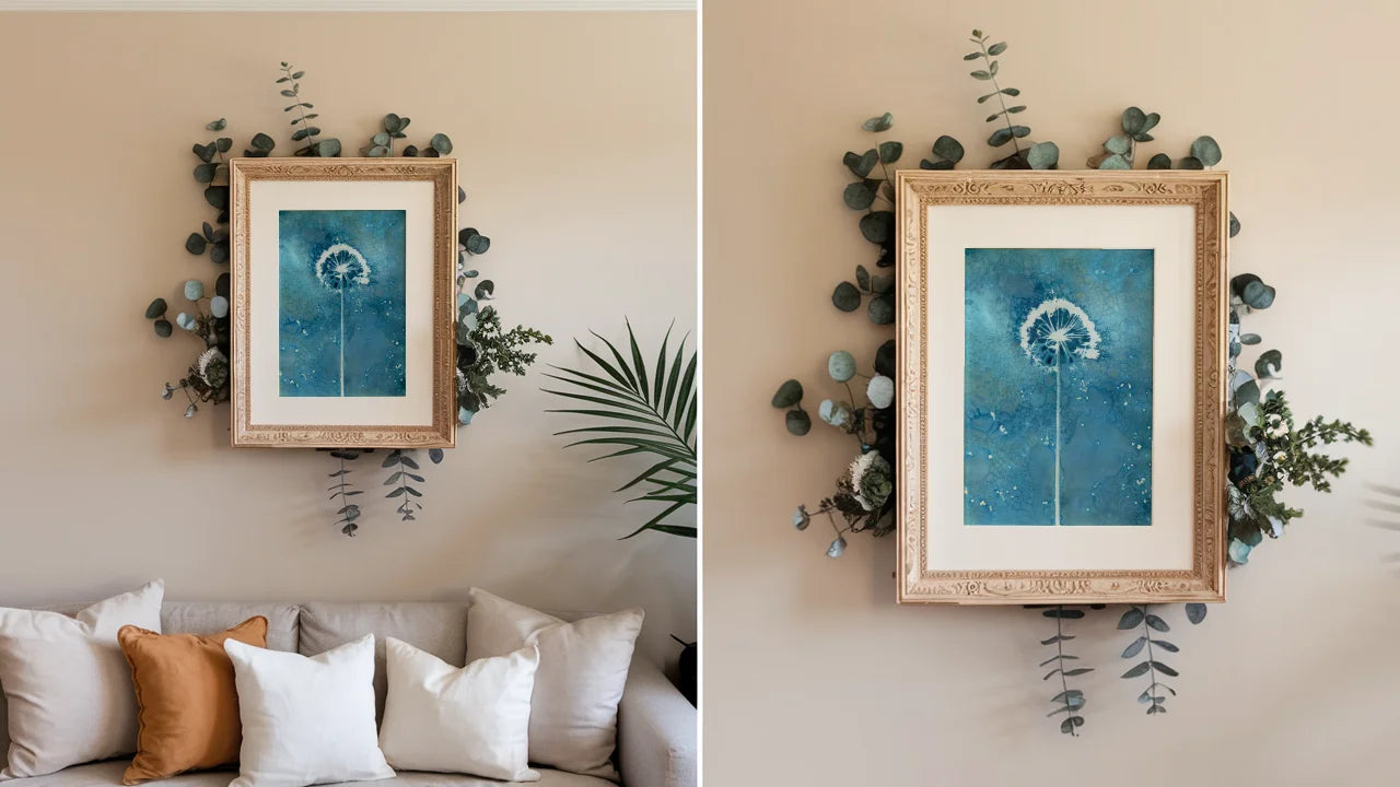 allium flowers wet cyanotype mock-up framed watercolour paper interior design ideas