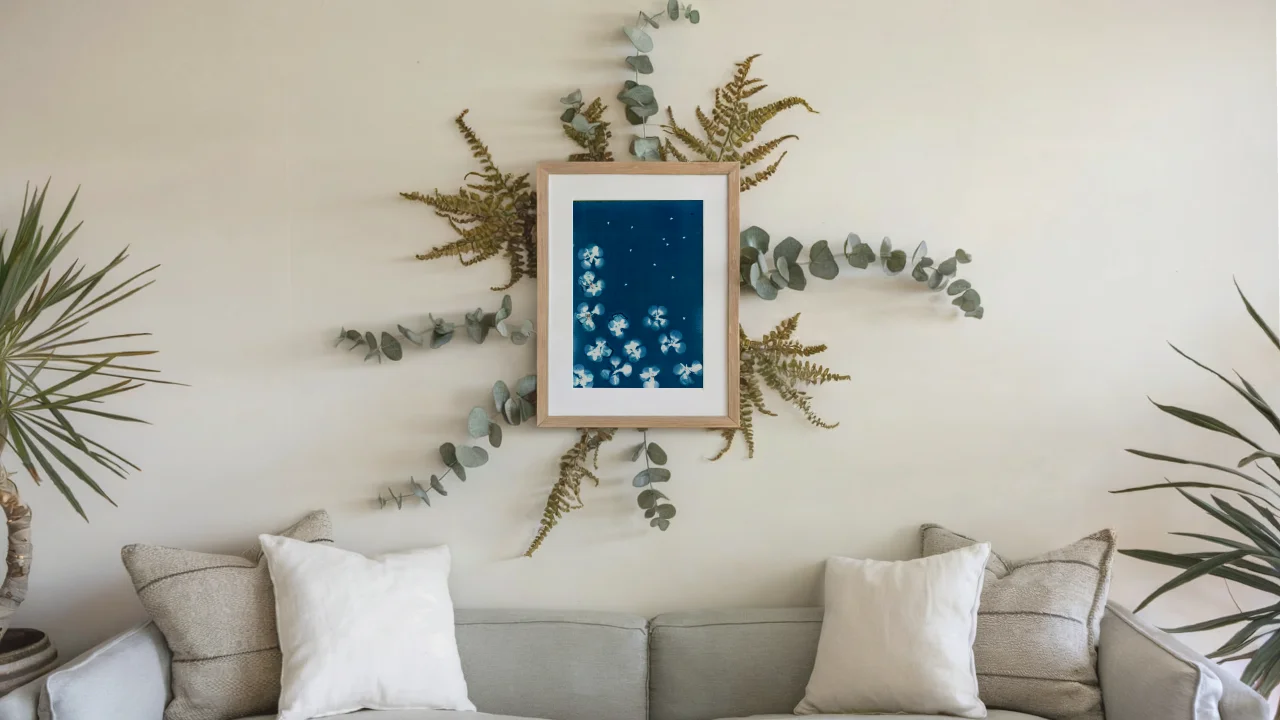 wall decor ideas framed cyanotype floral flower arrangement