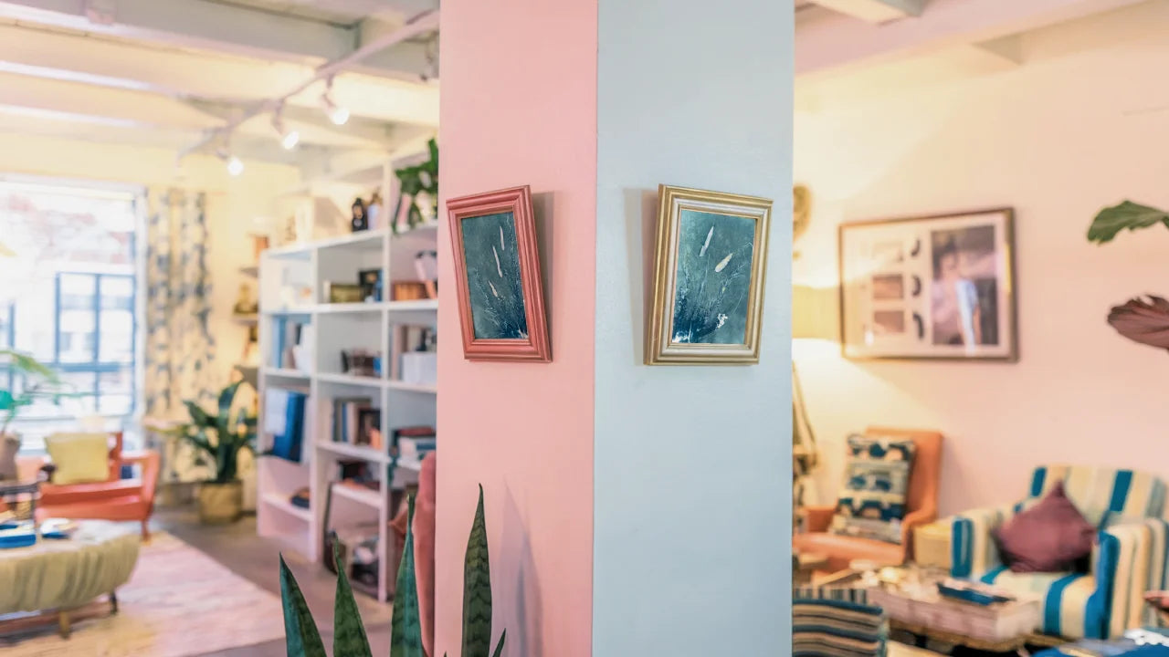 diptych wet cyanotype modern interior design meadow A5 mock-up