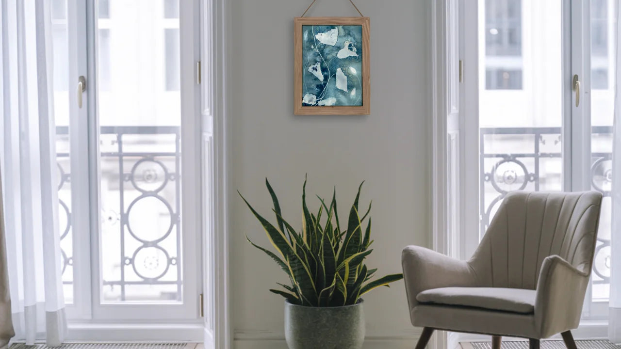 ipomoea flowers framed mock up living room wall decor interior design