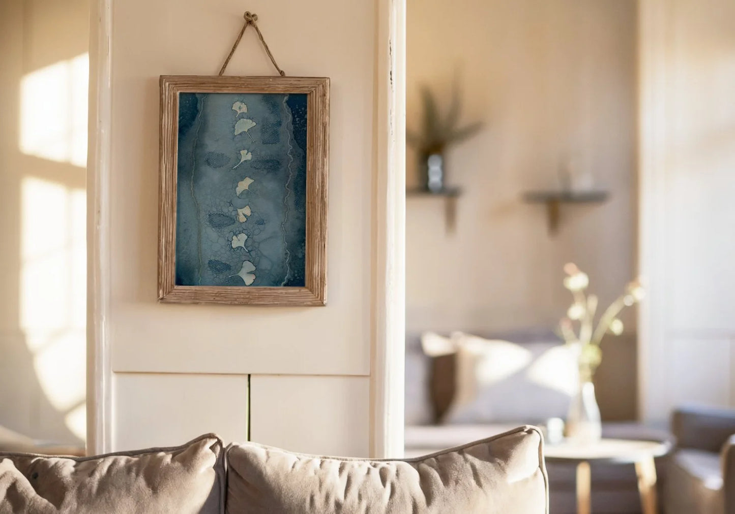 wet cyanotype print framed mock-up living room interior design ideas